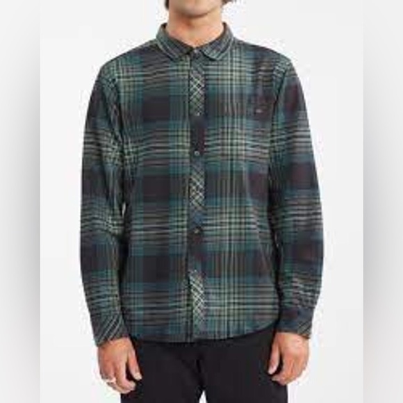 BILLABONG Coastline Phantom Plain Button Down Flannel L - Picture 1 of 10